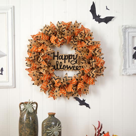 30" Halloween Burlap Ribbon Wreath